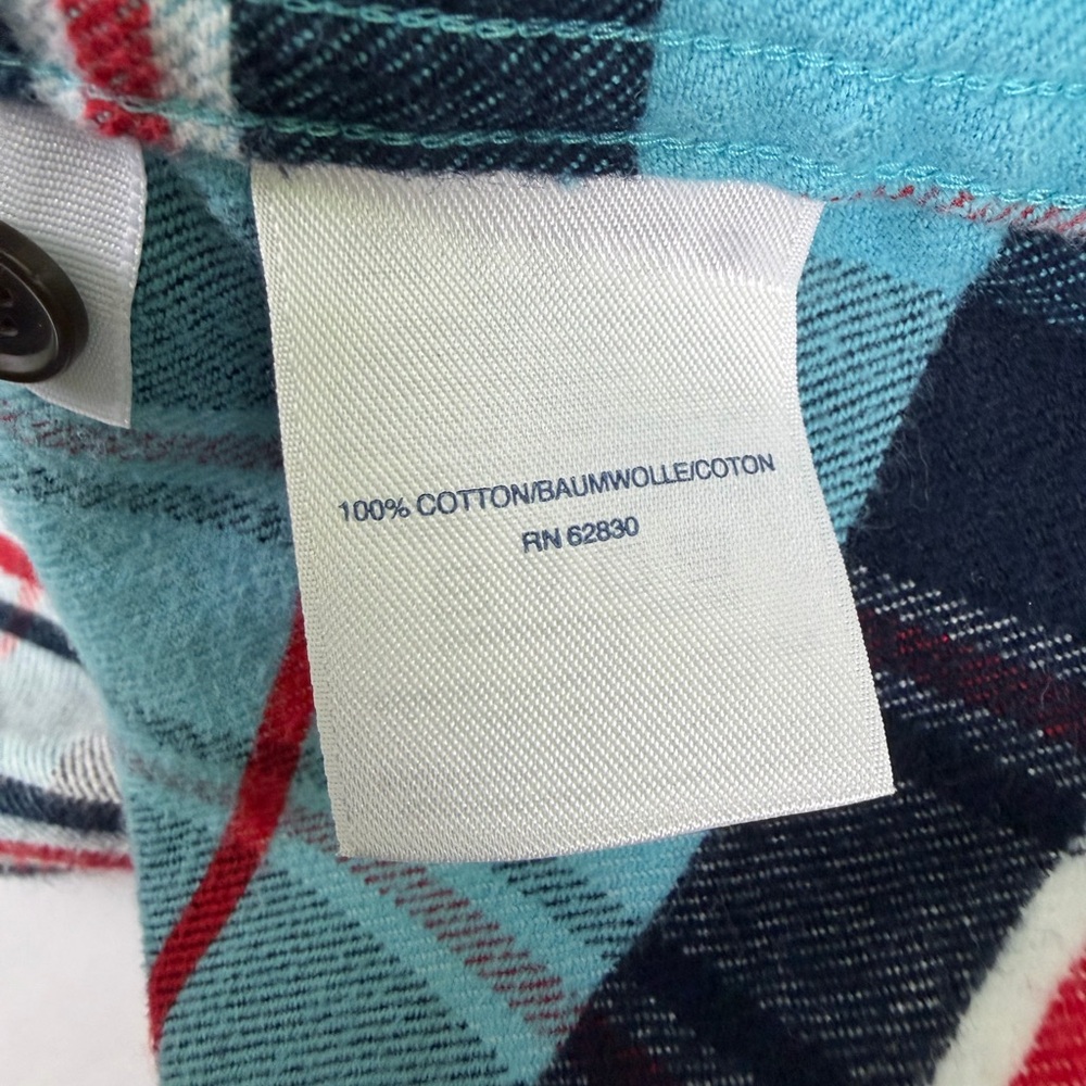 Lands End Flannel Shirt Button Down Men's  XL Paid Blue Heavy Weight 17.5 Neck - Picture 7 of 7